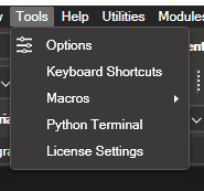 Tools menu showing User Options and Macros